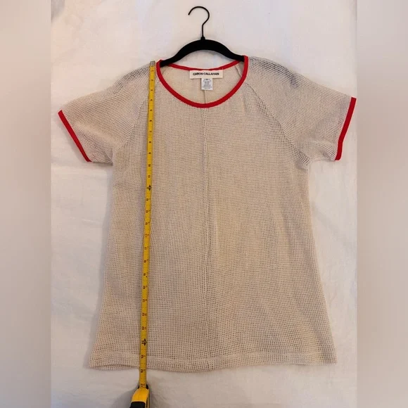 Caron Callahan Saddie Cream Mesh Top with Red Accents Size Small - Picture 5 of 7